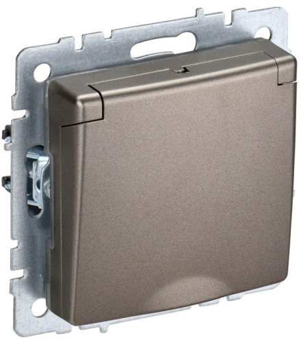 Розетка с заземлением без рамки IEK Brite РСбш10-3-БрШ 1-м. крышка шторки шампань картинка